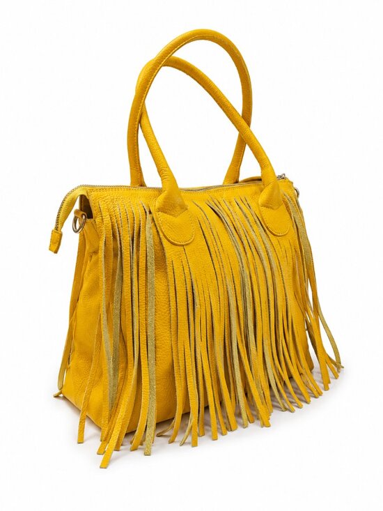 Alberta Di Canio Handbags - Alberta di Canio Yellow Leather Fringe Tote Bag Made in Italy Boho Handbag